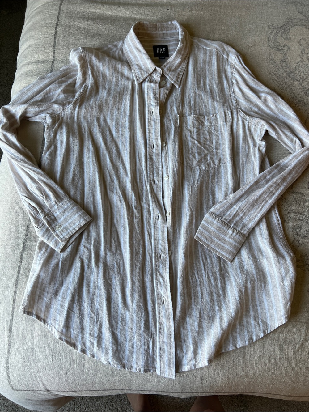GAP linen blend Womens Striped Button-Down Shirt